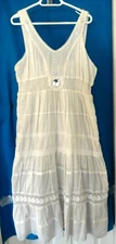 MAGIC Tiered  & Crochet Banded Gemstone Sparkle Deco Sun Dress-3X, white