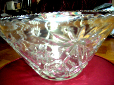 VTG AMERICAN BRILLIANT CRYSTAL GLASS  LARGE BOWL   FLOWER 14''dm x 10 in tall