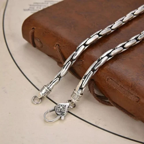 Solid 925 Sterling Silver Chain Men 5mm Bamboo Snake Necklace 21.6inch/76.5g - Picture 6 of 7