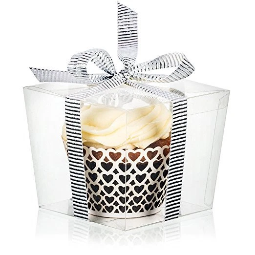 Caja transparente de grado alimenticio PET cajas de regalos de fiesta cubos preplegados 25 unidades 3x3,5x3 pulgadas Foto 2 de 4