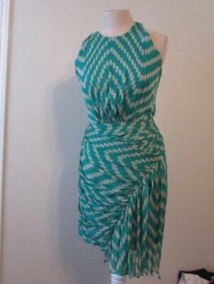 MILLY womens 2 green silk sleeveless pattern back zip cocktail dress WOW