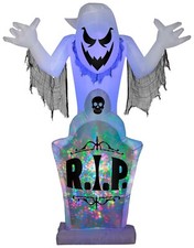 7' Gemmy Airblown Inflatable Halloween Kaleidoscope Ghost on Tombstone 225833