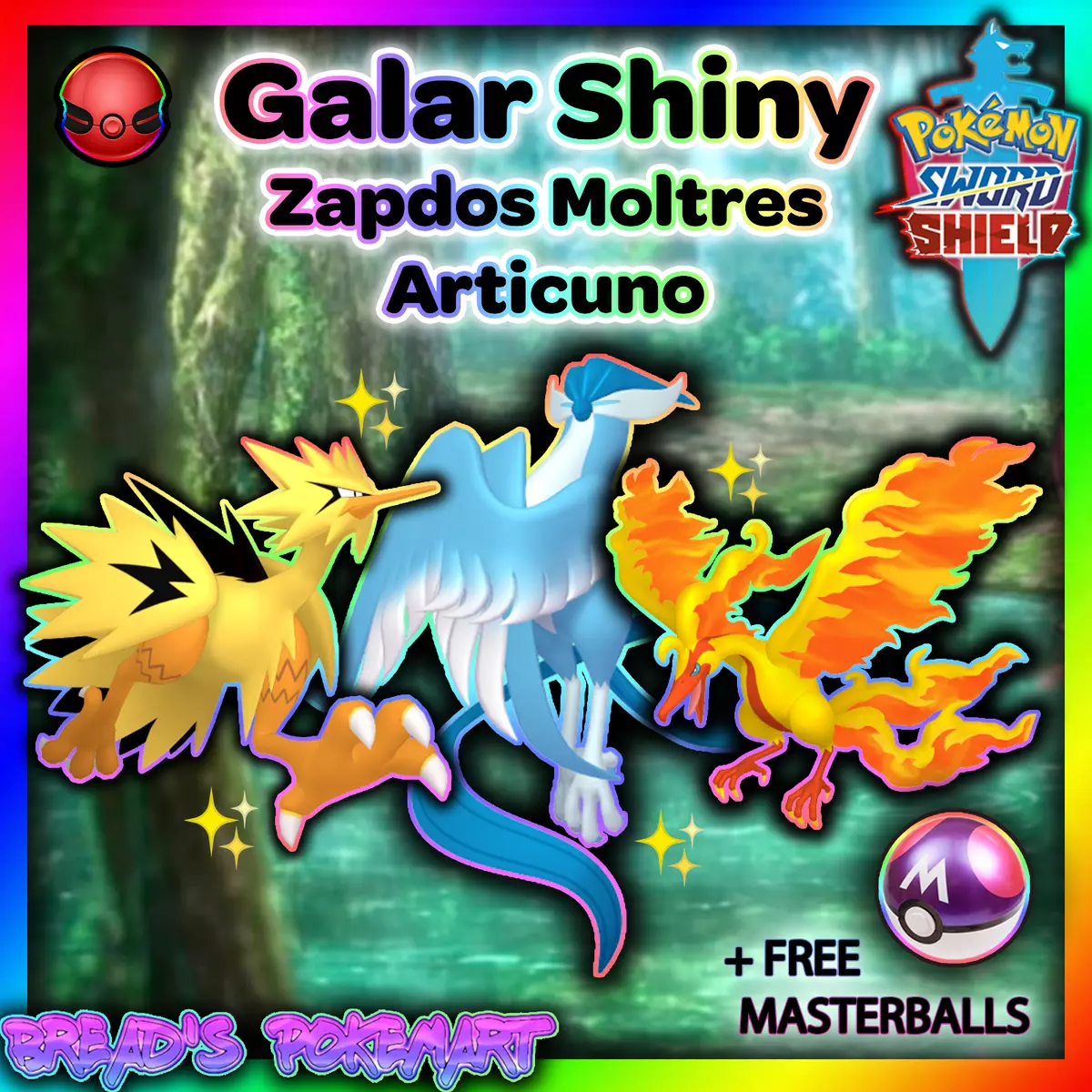 Event Shiny Galarian Articuno, Moltres and Zapdos for Pokemon Sword and  Shield