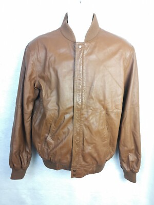 Vintage Vittorio Rex Soft Italian Leather Bomber Jacket Men's Size 42 Tall Brown