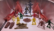 Vintage Plastic Cowboys  Native American Indians Lot Canoe Teepee Fires