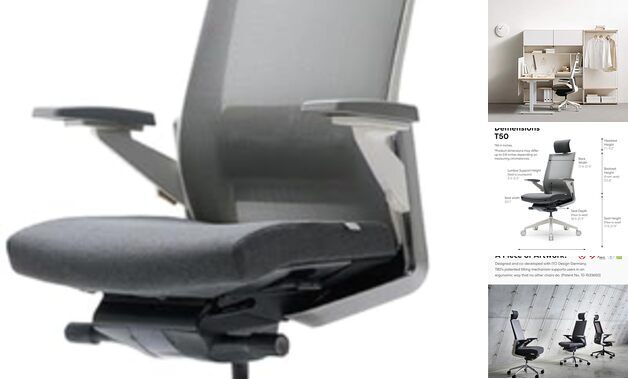 T80 Premium Ergonomic Office Light Grey T80 White (Lumbar Support + Headrest)