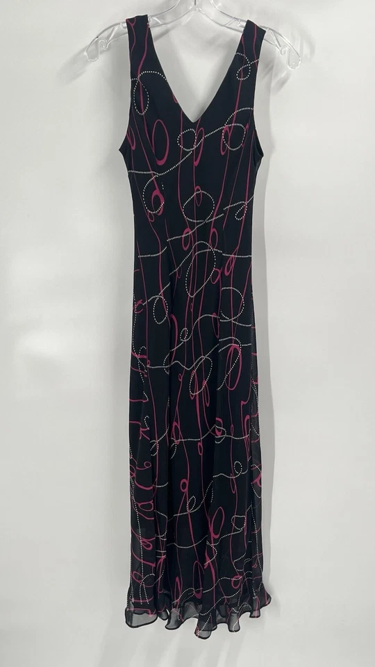 Vestido Mary McFaddon Couture Años 90 Y2K Maxi Sin Mangas Negro Rosa Talla 6 Foto 4 de 4