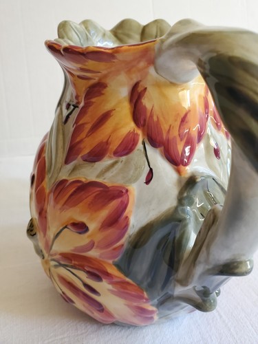 "TROPICAL FLOWER" HANDCRAFTED 9" CERAMIC PITCHER - UNUSED DECOR ONLY/NICE - Picture 7 of 15