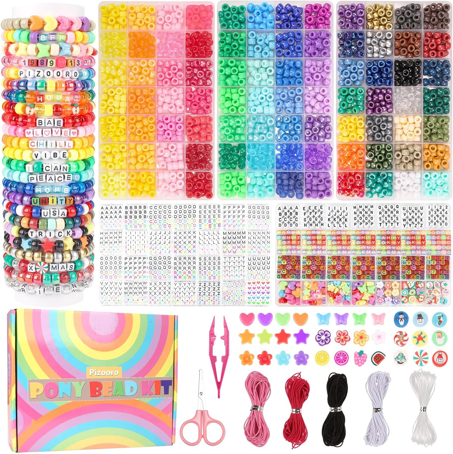 5 Boxes 3700 Pcs Pony Beads Kit for Friendship Bracelet Making