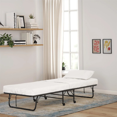 Folding Bed Cot 5'' Roll Away Sleeper Innerspring Mattress Guest Portable Rolling
