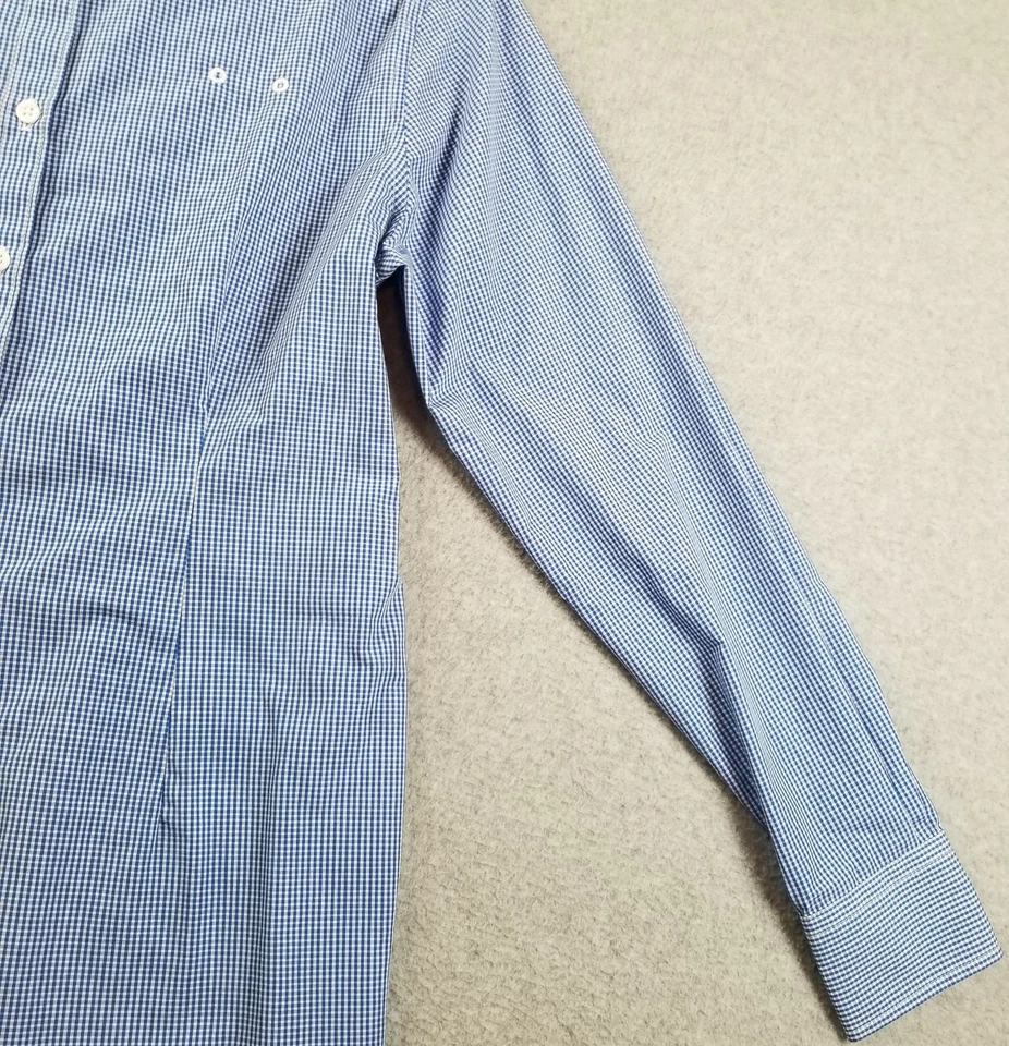 Cintas 纽扣衬衫女式 M 码蓝色白色格子格子长袖工作 — 第 3/4 张图片