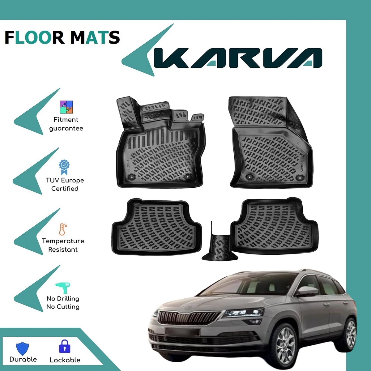 Floor Mats Rubber 3D Molded Black Fits for Skoda Karoq 2017 2022