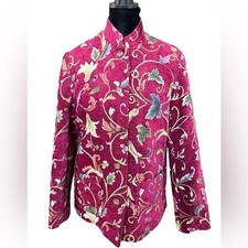 Vintage Tapestry Jacket Size 6 Burgundy Floral Ivy Grandmacore