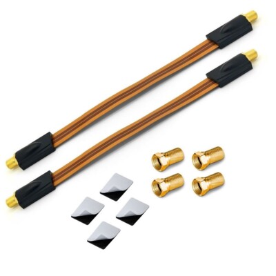 2x Fensterdurchführung Sat HD Flachkabel vergoldet 4 F Stecker Ultra Slim 4K UHD