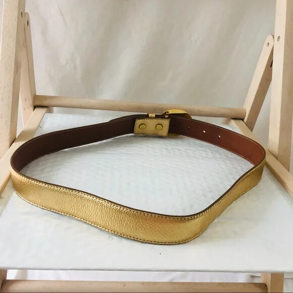 Vineyard Vines Ladies Gold Leather Belt Pink Printed Round  display picture 2