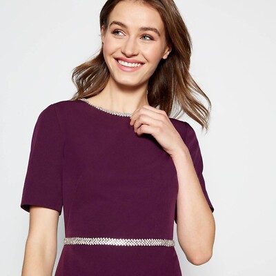 No. 1 Jenny Packham Wine Diamant Trim 'Ella' Knee Length Shift Dress -  Size 8 | eBay