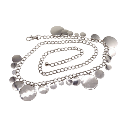 New Women Silver Metal Chain Fashion Belt Circle Round Charm Adjustable Size S - Picture 18 of 24