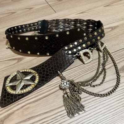 DIA d.i.a. Belt Logo Star Stone Brown Silver Women's Fashion