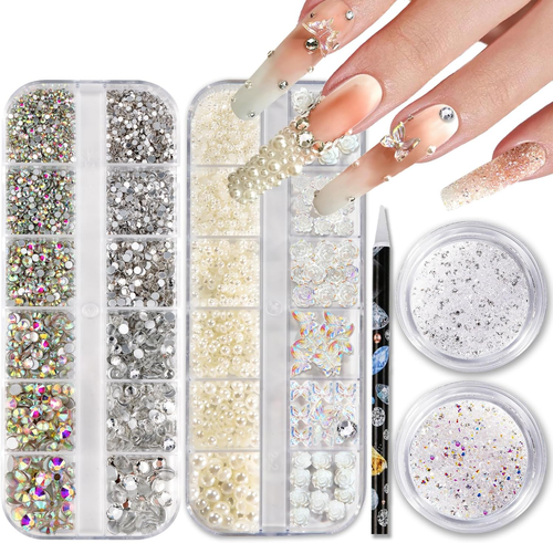 11000 PCS Nail Rhinestones & Pearl Charms Kit for Stunning Nail Art