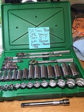 S -K Tools 3/8”Dr. 6 Pt SAE (Reg. & Deep) Set 27 Skts.+ Extensions,Ratchet + Bar