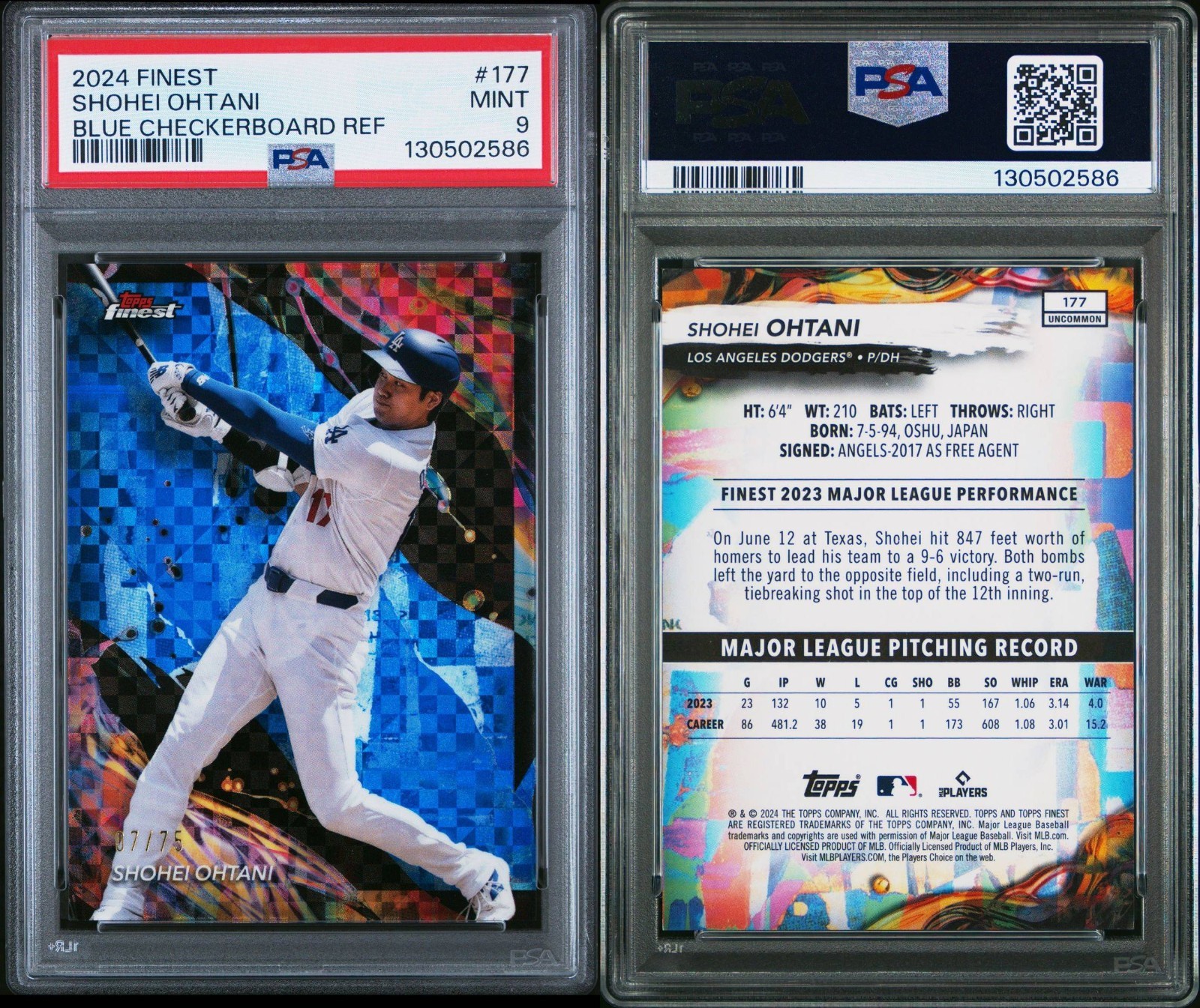 Shohei Ohtani 2024 Topps Finest #177💥 Blue Checkerboard Refractor /75 PSA 9 🔥