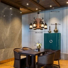 6-light Retro Wood Chandelier Iron Ceiling Lamp Industrial Rustic Pendant Light