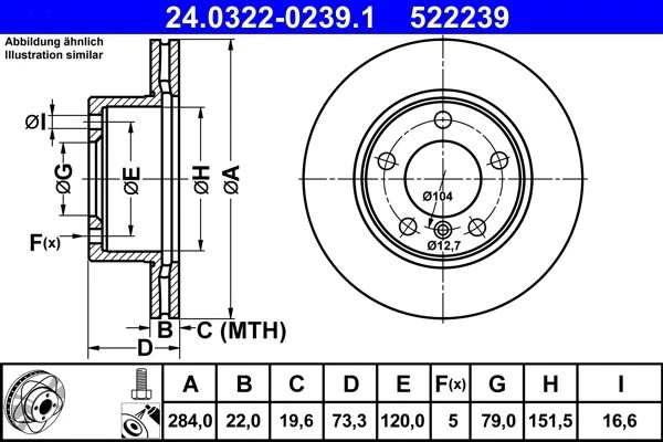 2x BRAKE DISC 24.0322-0239.1 FOR BMW B37D15A B38B15A 1.5L 3cyl 1 F20 B47D20 2.0L - Image 2 of 4