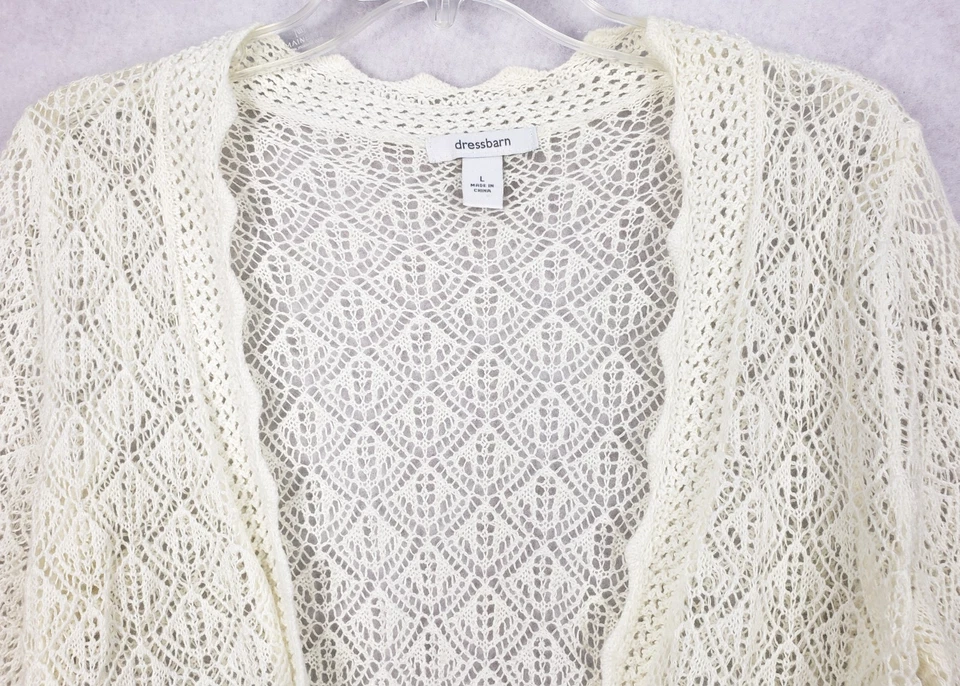 Dressbarn Lace Shrug Cardigan Ivory L Long Sleeve Open Lightweight Layer - Image 2 of 4
