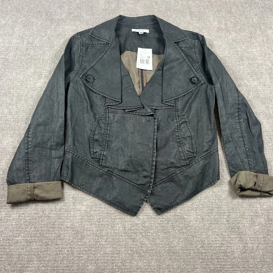 Cabi Sz M Coated Linen Jacket Style 901 Black Waxed Finish Moto Biker 100% Linen - Image 2 of 4