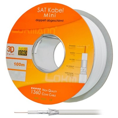 SAT Antennen Koaxial kabel Stahl Kupfer 100m 100dB extra dünn CCS 4,6mm 4K 5K 3D