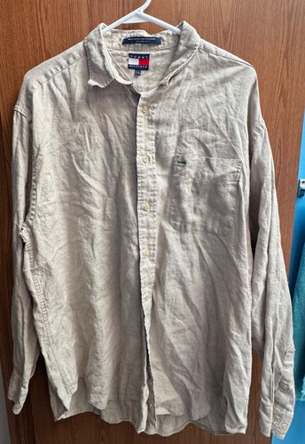 Tommy Hilfiger Men's Long Sleeve Tan Button-Up Shirt Size Large