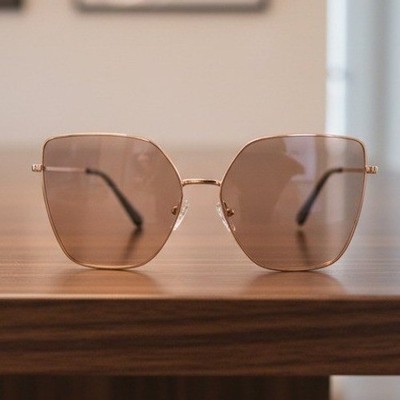 Women's Gold Geometric Oversized Sunglasses, Brown Gradient Lens, Tortoise Tips