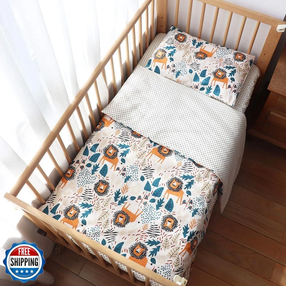 Emenpy 100% Cotton Crib Bedding Set for Baby Boys Girls,3 Pcs Baby Bed Linen