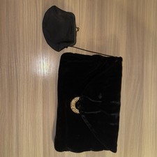 Vintage Black Velvet Evening Purse Handbag Clutch With Attached Coin Purse