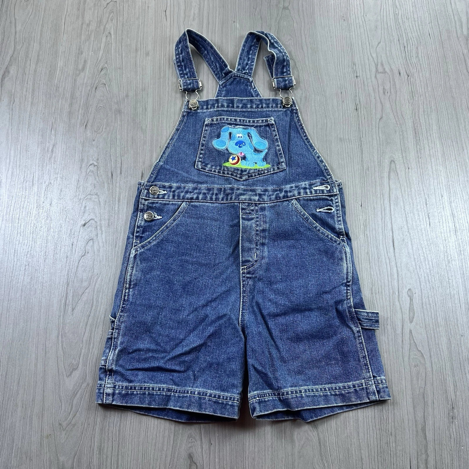 Vtg Rare Blue's Clues 4T Denim Bib Shortalls Overalls Toddler Embroidered Blue