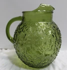 Vintage Anchor Hocking MCM Lido Milano Crinkle Glass Ball Pitcher Avocado Green