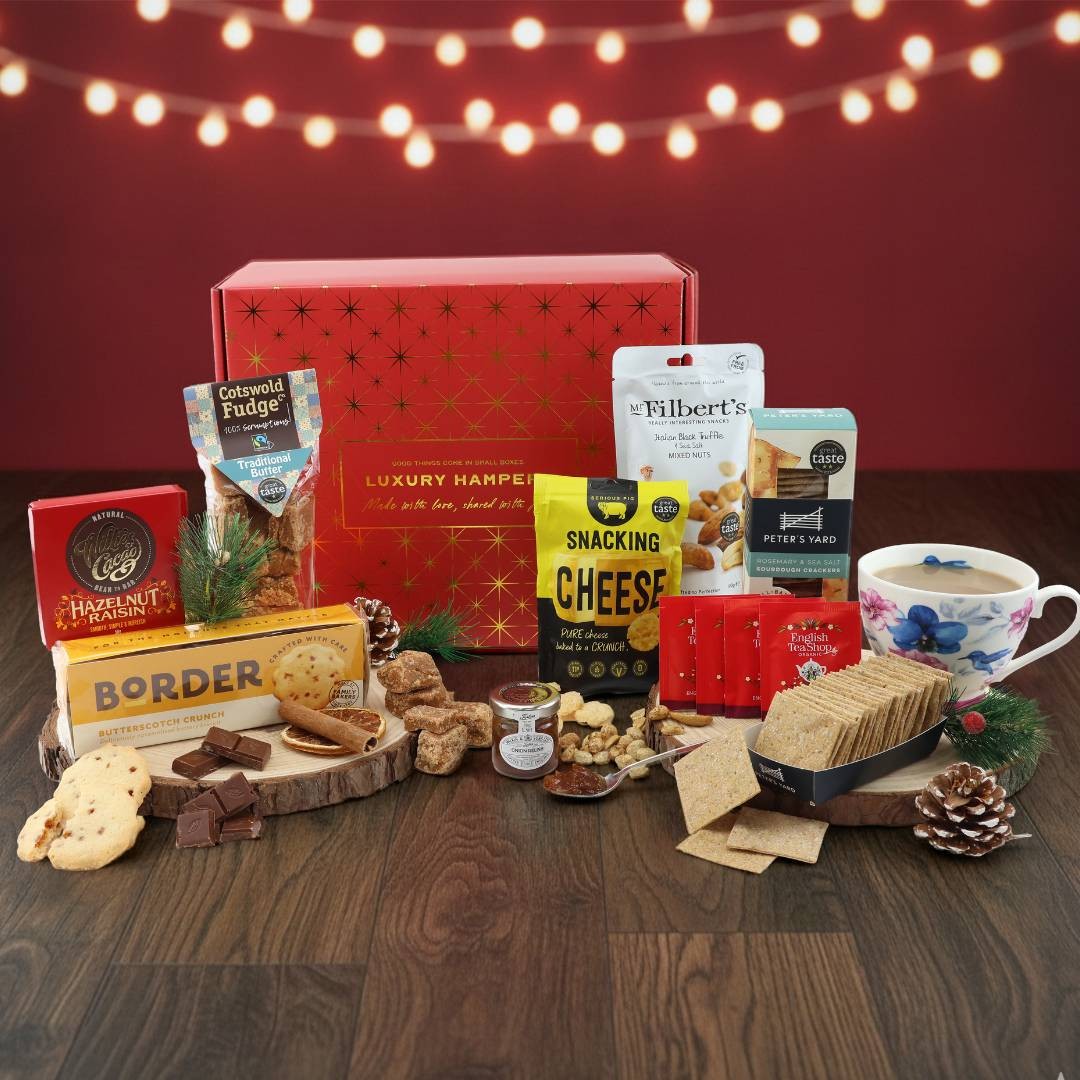 Cesta de comida premium de Navidad - Caja de regalo de lujo con 8 golosinas dulces y saladas gourmet