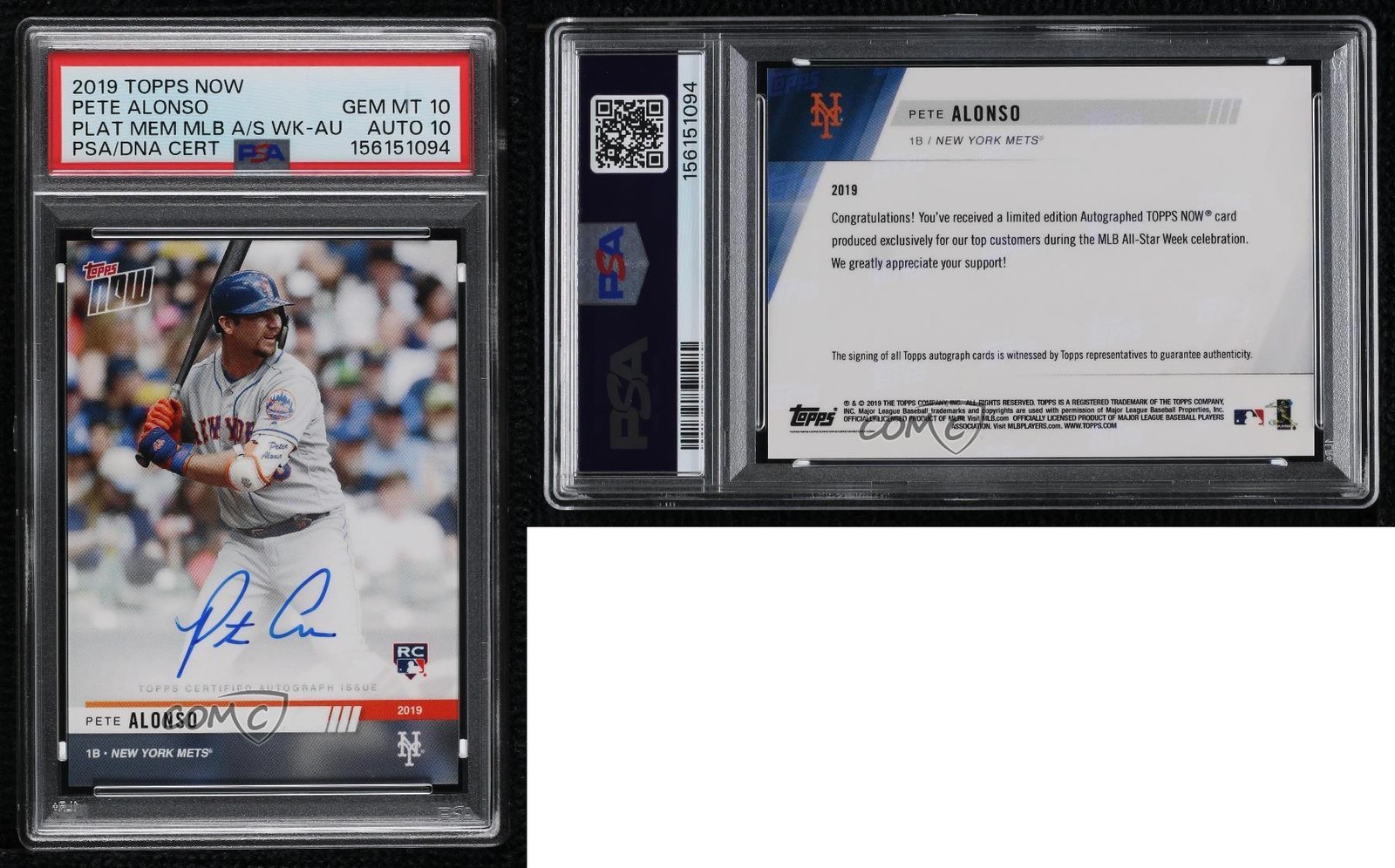 2019 Topps Now All-Star Game Platinum Members Pete Alonso PSA 10 Rookie Auto RC view 3