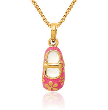 14K Solid Yellow Gold Pink Shoe Necklace