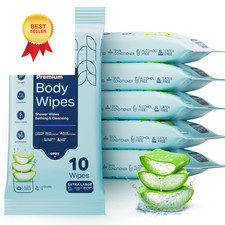 60 XL Shower Wipes   Body for Adults Bathing No Rinse   6 Packs of 10...