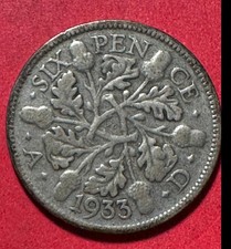 1933 British King George V SILVER Sixpence! VG! Depression Era Old British Coin!