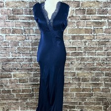 MNG Women's Midnight Siren Blue Lace Trim Maxi Dress Sleeveless Evening Gown XS