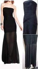 Boutique Black Bandage Illusion Strapless Chiffon Trim Maxi Gown Dress~ 4 M3020