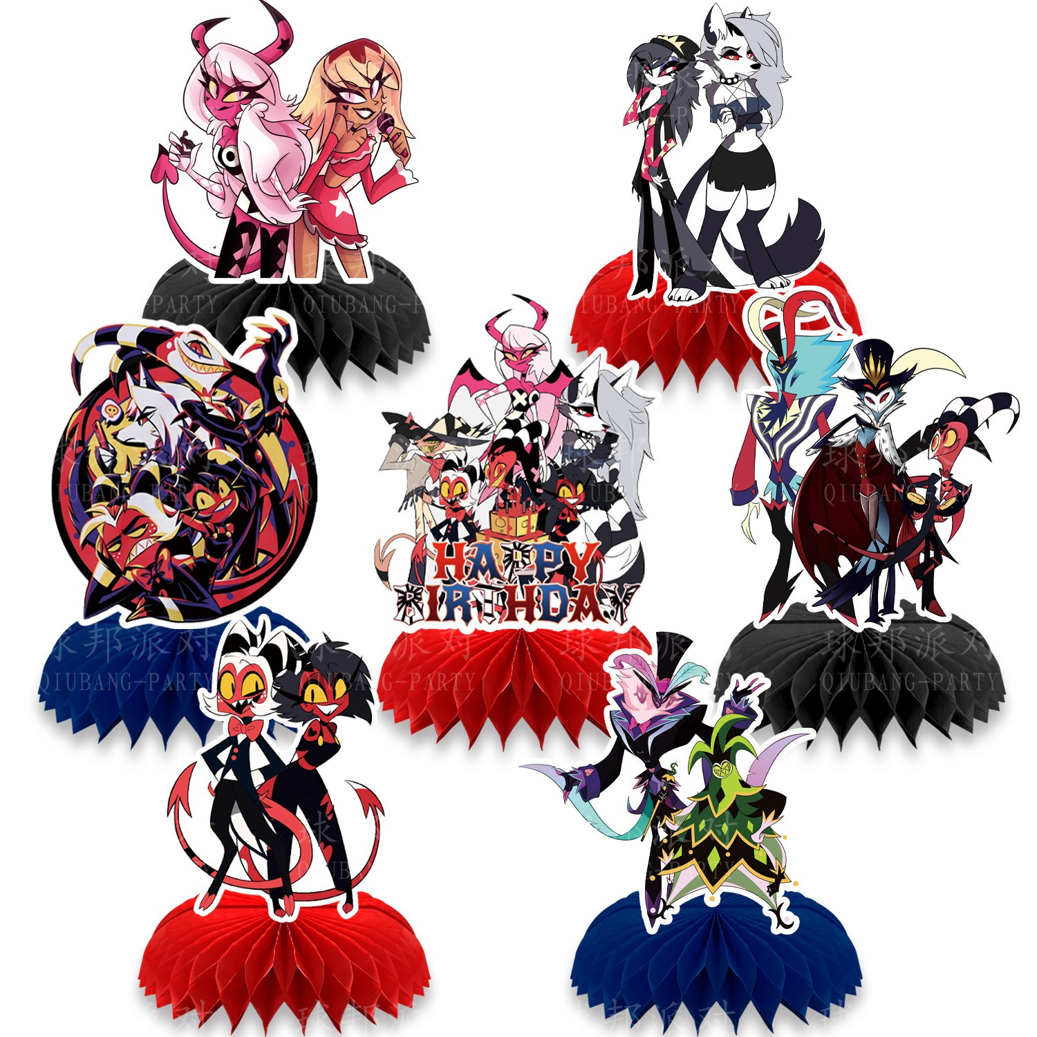 Centros de mesa Hazbin Hotel nido de abeja decoración para fiesta de cumpleaños