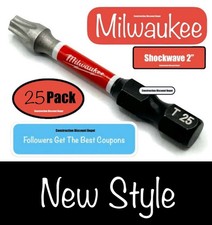25 Pack Torx T25 Milwaukee Shockwave Impact Duty Bit Screw Driver Bits 2 T-25