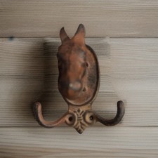 Vintage Cast Iron Horse Head Wall Hook –Rustic Equestrian Double Coat & Hat Rack