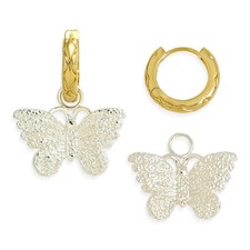 Silver Butterfly Huggie Hoop Earrings for Women, Sparkly Hypoallergenic Dangle H