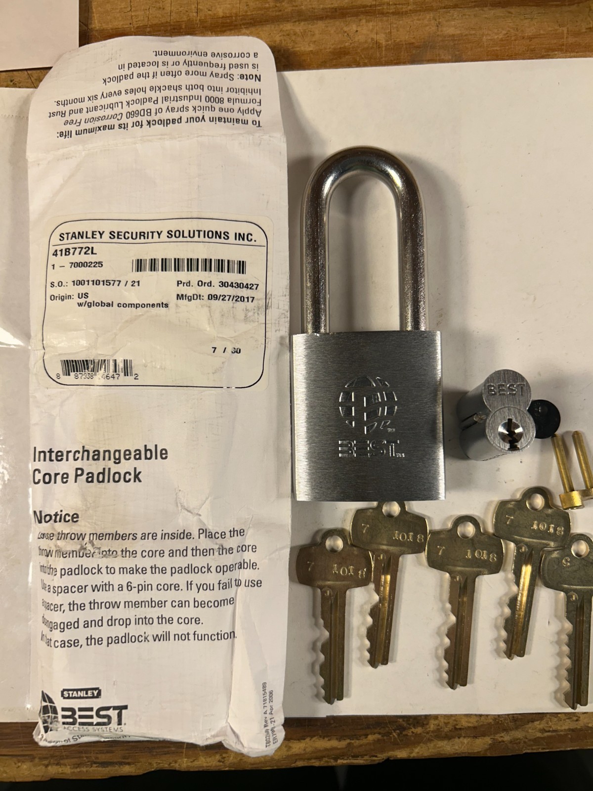 1-41B772L new Best Lock padlock keyed