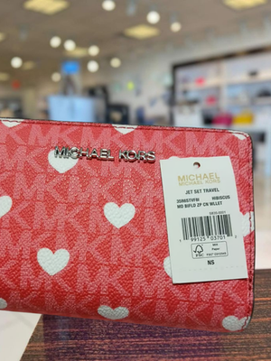 Michael Kors Small Medium Printed MK Logo Bifold Zip Wallet