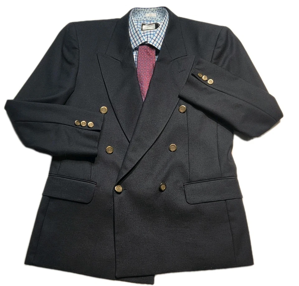 Oscar De La Renta Blazer Sport пальто мужчин 38s шерсти 6 пуговиц пик лацкан Канада винтажный - Изображение 2 из 4